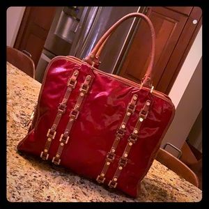 Tory Burch Red Gold Leather Bag fits laptop well